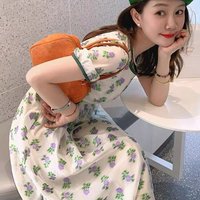 French Style Floral Dress Women Sweet Tea Break Fairy Dress Petite Fashion Ins Trendy Summer Dress Casual A-Line Skirt