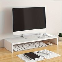 Spacious Wooden Monitor Stand Elevating Computer Riser with Storage Organizer and Keyboard Management for Office Dorm