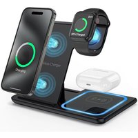 15W Magnetic 3-in-1 Wireless Charger Stand for iPhone 17-12 Pro Max, Apple Watch 8/7, AirPods Pro Fast Charging Station