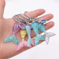 Mermaid Tail Keychain Shinny Sequins Charm Colorful Fish Scales Pendants Keyring for DIY Holiday Party Jewelry Gifts