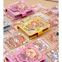 1 Mini Dress-Up Sticker Book, Small Bean-Sized Notebook, Easy to Carry in Your Pocket, Cute No-Cut Stickers for Journals, Creative Scene Dress-Up Sticker Book