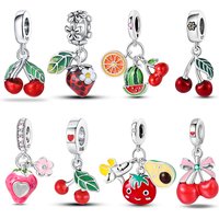 925 Sterling Silver Strawberry Cherry Apple Avocado Fruit Charms Pendants Fit DIY 925 Original BraceletS Birthday Jewelry