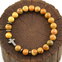 Jesus Prayer Natural Picture Stone Bracelet Men Women Rosary Hematite Cross Bracelet Onyx Yoga Meditation Bracelet Women Jewelry