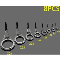 8 Pcs Ceramic Fishing Rod Guide Tip Strong Line Repair Set Kit DIY Rings High Carbon Steel Frame