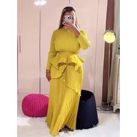ANLAN Fashion Party Pleated 2 Piece Sets Women Round Neck Irregular Belt Gathered Waist Solid Long Dresses 2025 New 23AN6908