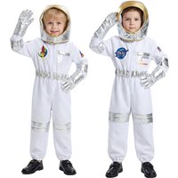 Child Spaceman Costume Halloween Party Outfit with Cap Astronaut Role Play Costume for Kids Boys & Girls Carnival Party