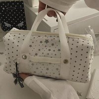 1pcs White Blue Color Star Polka Dot Tote Pencil Case Ins Style Cute Pen Bag For Student Large Capacity Stationery Organizer Bag
