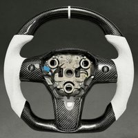 Drop Shipping for Tesla Model 3 Real Carbon Fiber with White Perforated Leather Steering Wheel for Tesla Model 3 DIY Color