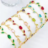 Colorful Trendy Charm Crystal Leaf Vine Flower Rhinestone Bracelet Luxury for Women Girl Party Wedding Gold-Plated Jewelry Gift