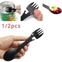 1/2PCS Multifunctional Camping Spork Stainless Steel Spoon Fork Knife Combo Utensil with Bottle Opener Survival Multitool