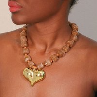 Statement Beaded Necklace with gold Heart Pendant for Woman Wedding Party Jewelry