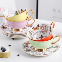 220ML, Fine Bone china Tea Cup Set With Saucer, Colorful Butterfly Design Tasse a cafe Ceramic cup, Espresso Coffee cup saucer.