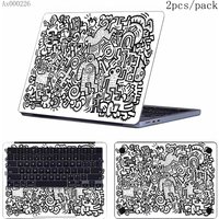 2Pcs Black White Doodle Laptop Skin, Waterproof Vinyl Graffiti Laptop Decal Art Stickers for MacBook HP Dell Universal Laptop