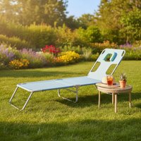 Folding Tanning Chair Foldable Portable Sun Lounger Sunbathing Bed Breathable Material Outdoor Furniture with Sunshade