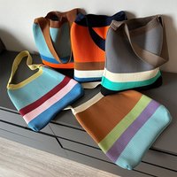 New rainbow-colored knit bag Korean-style simple and versatile striped handbag shoulder tote bag large capacity women's bag
