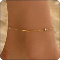 CZ Bar Anklet Bracelets for Women 18K Gold Plated Dainty Adjustable Large Anklet Bracelets Beach Summer Waterproof Foot Jewelry