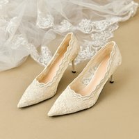 Stiletto Heel Wedding Shoes Women's Pumps and Heels White Lace High Heels Temperament Pointed Toe Womens Shoes Are Gentle