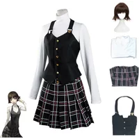 Anime Persona Makoto Niijima Cosplay Costume Long Sleeve Knitted Top Printed Skirt Stockings Vest Wig Japanese Schooluniform