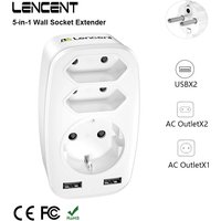 LENCENT EU Plug Wall Socket Extender USB Charger with 3 AC Outlets+ 2 USB Ports 4000W Multi Outlet Adapter for Home/Office