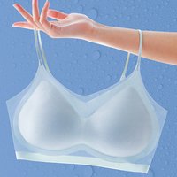 Ultradünner, gepolsterter BH aus Eisseide, nahtlose Unterwäsche, Damen-Schlinge mit dünnem Abschnitt, schöne Rückenweste, Oberteile, große Brust, kleiner Schlaf-BH