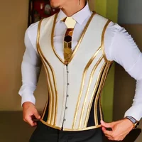 Men's Steampunk Gold Trim Waistcoat Gothic Formal Vest Medieval Slim Fit Corset Style Vest for Wedding Party Burlesque Costume