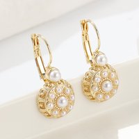Vintage Elegant Inlaid Imitation Pearl Golden Pendant Earring for Women Fashion Charming Wedding Anniversary Jewelry Accessories