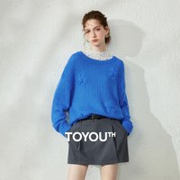 TOYOUTH Women Sweater 2026 Autumn New Wool‑Blend 3D Floral Heavy Craft Design Loose Crew Neck Knit Tops