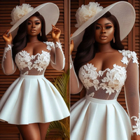 White Lace Appliques Cocktail Dress Sheer Long Sleeve Short A-Line Homecoming Party Dress Wedding Guest Mini Dress Customized