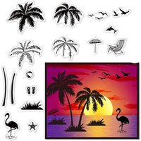 Palm Trees Clear Stamps for Card Making Decoration Scrapbooking Flamingos Silicone Rubber Stamp for Greeting Cards Photo Album