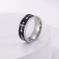 Metal Cross Ring For Men Women Black Silver Color Stainless Steel Ring Punk Gothic Simple Accessories Christian Jewelry Gift