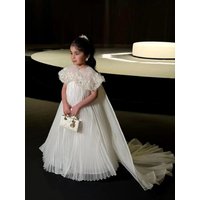 White Flower Girl Dresses for Wedding Floral Appliques Floor Length Princess Birthday Party First Communion Gowns Customized