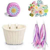 AliExpress NONE Child Bike Basket, Hand Knitting Girl's Basket Front Deco and 1 Pair Kids Bike Tassel Tape