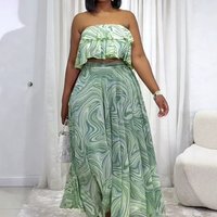 Women Two Piece Sets Skirt Set Strapless Sexy Print Sleeveless Tops Long Skirts A Line High Waist Y2k Streetwear Elegant Work