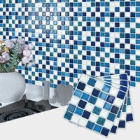 6x6 Inch Blue and White Mosaic 3D Tile Sticker, Waterproof Peel Off Sticker for Bathroom and Kitchen