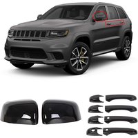 Czarne osłony lusterek z włókna węglowego + osłony klamek drzwi zamiennik dla 2011-2021 Jeep Grand Cherokee i Dodge Durango