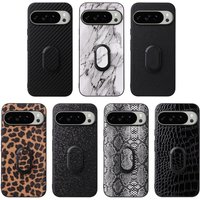 For Google Pixel 10 Pro 8 7 6 9 Pro XL 9A 8A 7A Leather Case With Finger Ring Holder Carbon Fiber Saffiano Leopard Print Cover