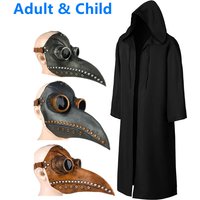 Plague Doctor Mask Costume Wizard Tunic Hooded Robe Halloween Cloak Cosplay Costumes Adults and Children