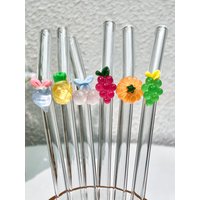 1/2/7PCS Summer Party Essential Reusable Frosted Fruit Straw,Add Visual Coolness & Fun to Cocktails, Boba & Poolside Gatherings.