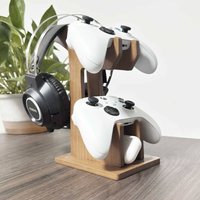 Solid Wood Headphone Stand Controller Holder for PS5 Xbox Series S/X PS4, Gaming Accessories Desktop Display Rack for SteelSerie