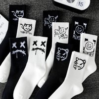10 Pairs of Men Mid-Length Socks with Graffiti Funny Faces Unique Street Trends Moisture Wicking and Sweat Wicking