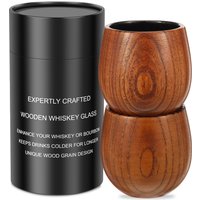 2 Pcs Wooden Wine Glass 240 ML Bourbon Whiskey Glass Handcrafted Cocktail Cup Charred Wood Whiskey Cups for Kitchen Bar Gadgets