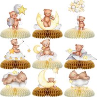 Neutral Bear Honeycomb Table Centerpieces, Moon Star Cloud Teddy Bear Honeycomb Decor for Bear Themed Party Table Supplies
