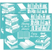 2Pcs 11x8.6 Inch Book Theme Self-Adhesive Silk Screen Printing Stencil Bookshelf Silk Screen Stencil Enjoy Reading making kit