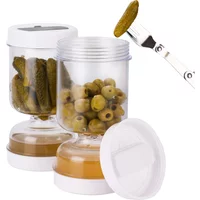Pickle Strainer Jar, Olive Container Hourglass Jar, Flip Pickle Container with Strainer for Airtight Food Storage White
