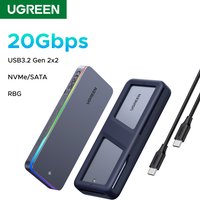 UGREEN 20Gbps M.2 SSD Case NVMe SATA SSD Enclosure Adapter USB 3.2 Gen2 External Enclosure Supports RGB Lighting effect