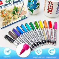 Permanent Marke Ceramics Pens 12 Colors Porcelain Paint Brush Pen for Both Glazed and Unglazed Christmas Decoration Wine Markers