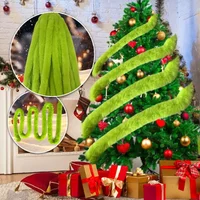 500cm Green with Faux Fur Ribbon Trim Fabric Roll Winding Christmas Tree Garland Furry Soft Artificial Fur Strip for Decoration