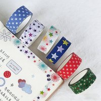 6 Rolls Star Washi Tapes Starry Stars Decorative Paper Tape Adhesive 1.5cm*5m Multi Dots Plaid Bubble Pattern Masking Tape A3354