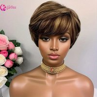 High Quality 6 Inch Pixie Wigs Color P4/27 for Women Full Machine Made Brazilian Virgin Remy Human Hair Soft Comfortable