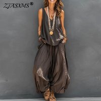 Boho Vacation Summer Beach Outfits Woman Sexy V Neck Hollow Top Wide Leg Pants Sets Spring Casual Sleeveless Loose Suit Harajuku